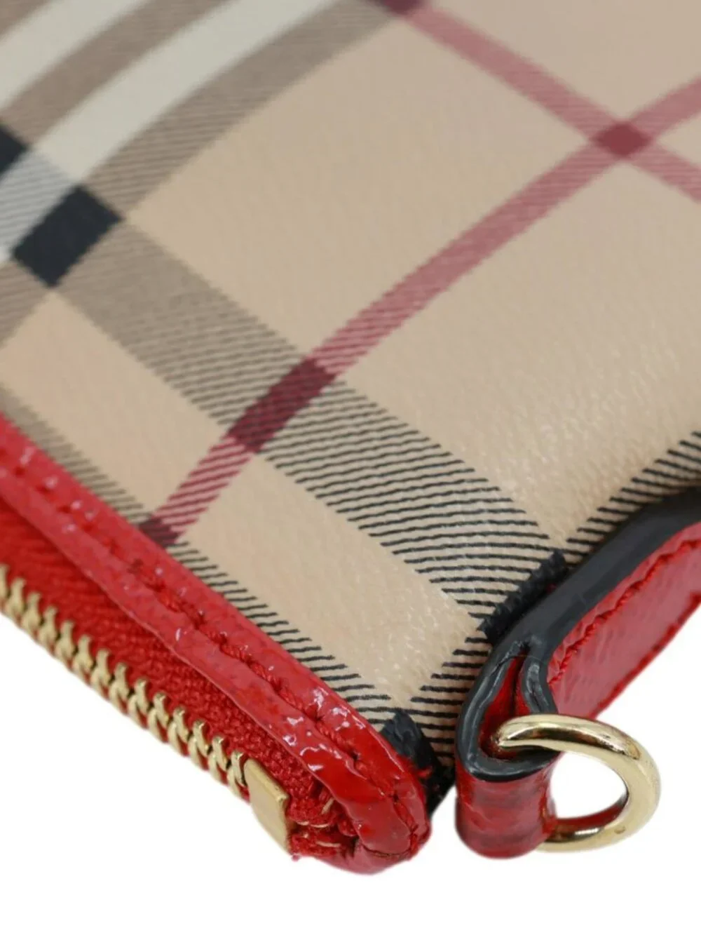 Burberry Peyton Small Haymarket Check Canvas Crossbody Clutch Military Red